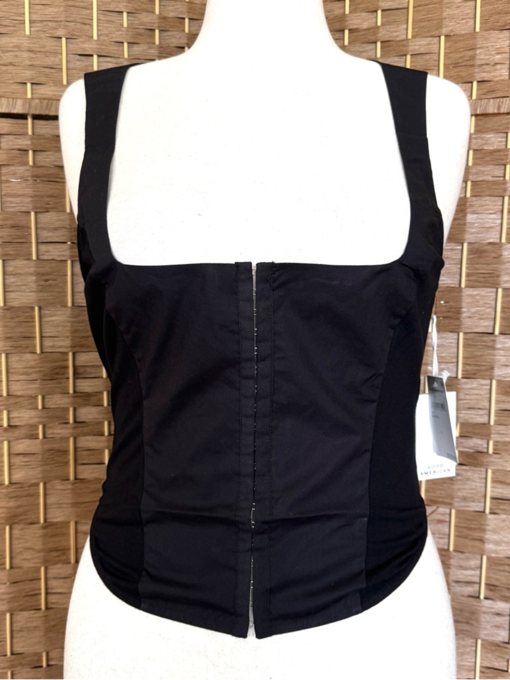 NWT Good American black cotton Dolly corset top L - Picture 2 of 13